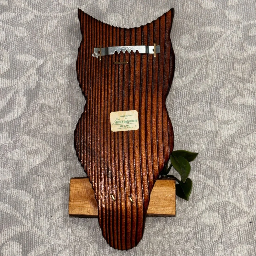 1970 Vintage Green Mountain Wood Owl Wall Hanging Handcrafted Michigan MCM Decor